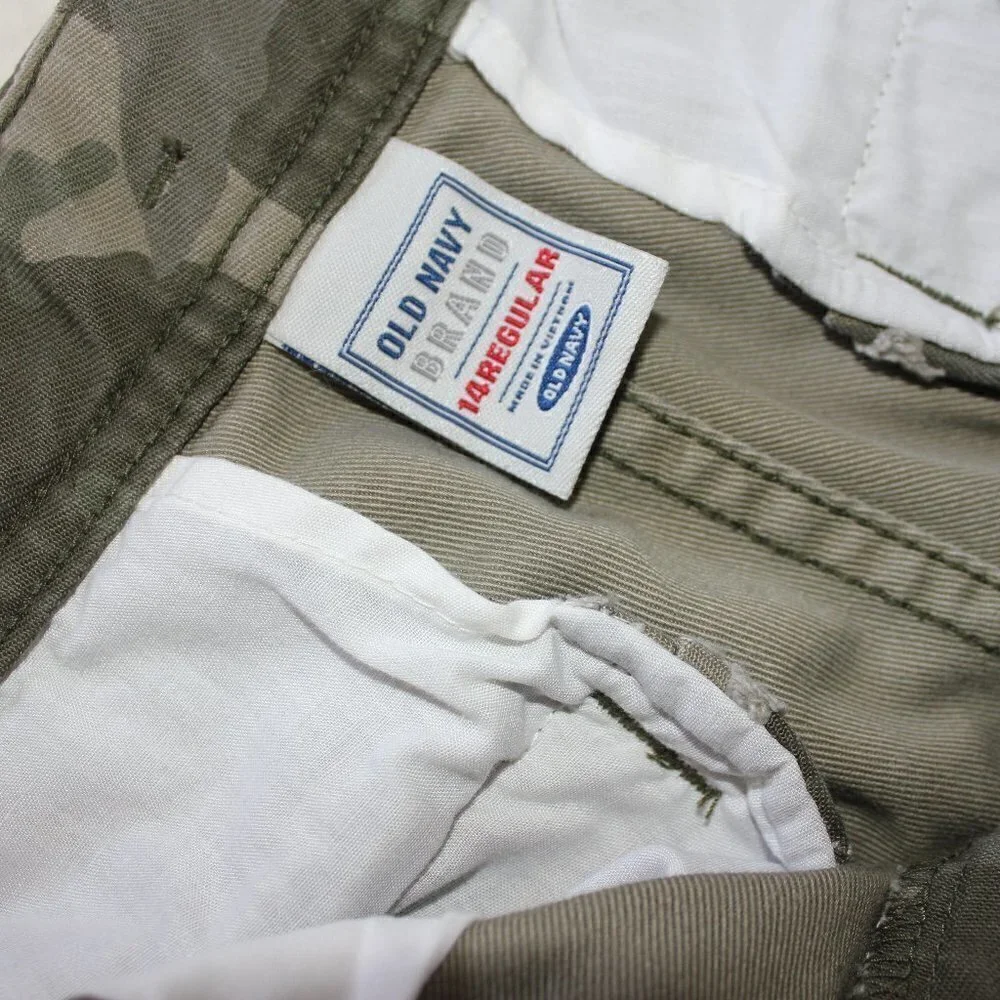 Boys Old Navy Green Olive Camo Camouflage Carpenter Cargo Pants Size 14